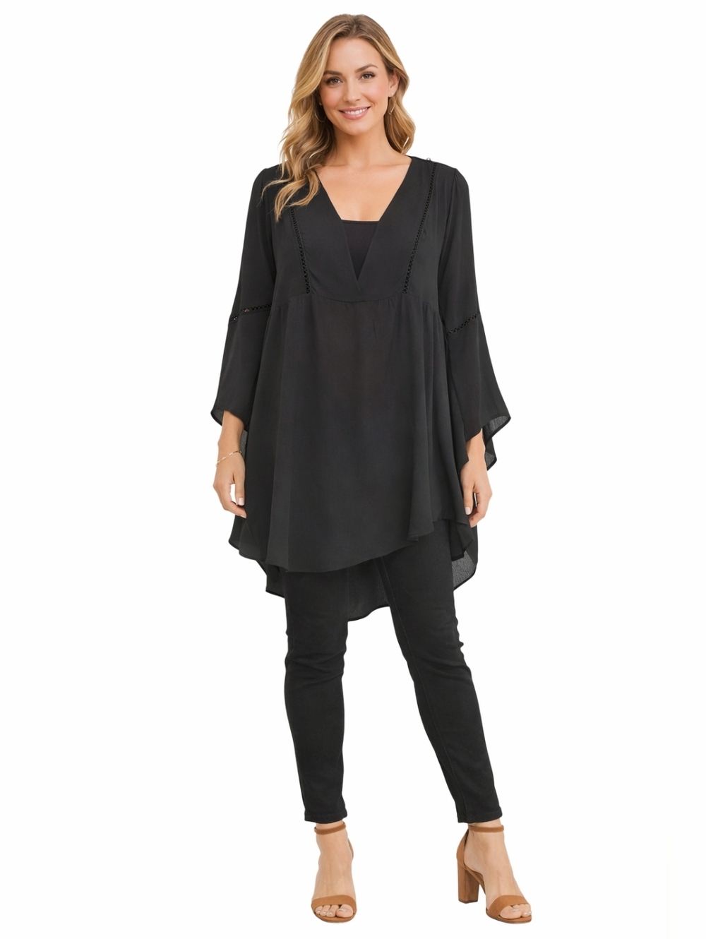 Black V-Neck Flowing Tunic Blouse NWT. size Large